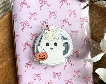 Bookish Boo Latte Kindle Grip Bookish Phone Grip Autumn Magnetic Kindle Holder Ghost Kindle Accessories Bookish Merch Gift for Book Lover