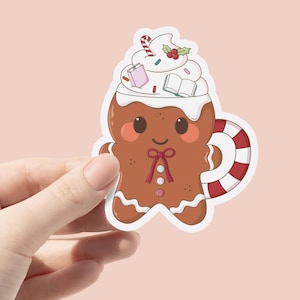 Christmas Bookish Gingerbread Mug Sticker, Christmas Winter Sticker, Cozy Holiday Sticker for Kindle, Trendy Bookish Sticker, Book lover
