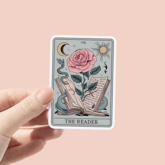 The Reader Tarot Card Sticker, Book Stickers for Kindle, Rose Snake Sticker, Book lover Sticker, Spooky Sticker, reader gift, Bookworm Gifts
