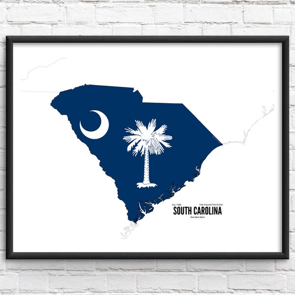 South Carolina Flag Map Print, SC USA United States Map Art Poster, Nursery Room Wall Office Decor, Printable Map