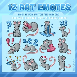 Rat Emotes (12) | Cute Rat Mouse Emotes | Twitch Emotes | Discord | YouTube | Rats Mice Emote Pack