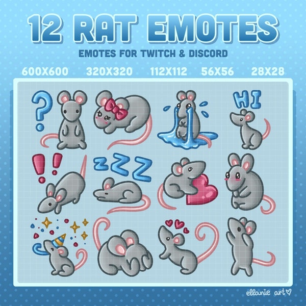 Rat Emotes (12) | Cute Rat Mouse Emotes | Twitch Emotes | Discord | YouTube | Rats Mice Emote Pack