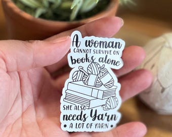 Books and Yarn Vinyl Sticker, Crafting Decal