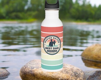 Best Dad Fishing Club Stainless Steel Water Bottle, Unique Gift for Dad, Outdoorsy Dad Drinkware, Fishing Fathers Day Present, Fisherman