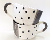 RESERVATION FOR ALBERT - 4 slate matte & black polka dot dip latte mugs - hand painted