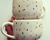 SECONDS PAIR - reduced price - rain drop latte mug set - hand painted with lovely colorful drops -