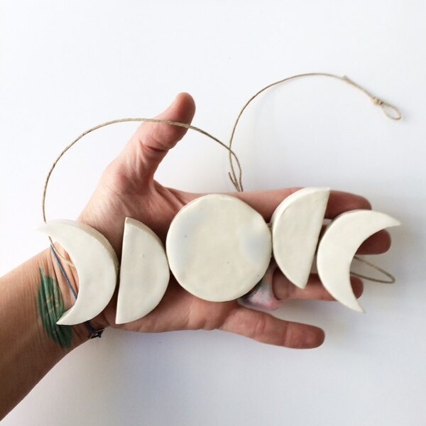 ceramic moon phases wall hanging - white