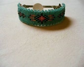 Native American Style loomed Pony tail barrette in green and fire colors