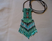 Native American Style  beaded amulet bag in greens