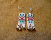 square stitch beaded Christmas Cheer earrings
