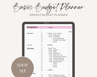 Simple budget planner, Basic budget planner, Dutch budget planner, household budget, standard budget planner, user-friendly and fast
