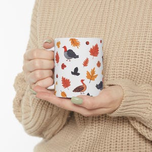 Cozy Fall Mug, Autumn Leaves and Cute Birds Coffee Cup, Falling Leaves Kitchen Gift, 11oz 15oz image 3
