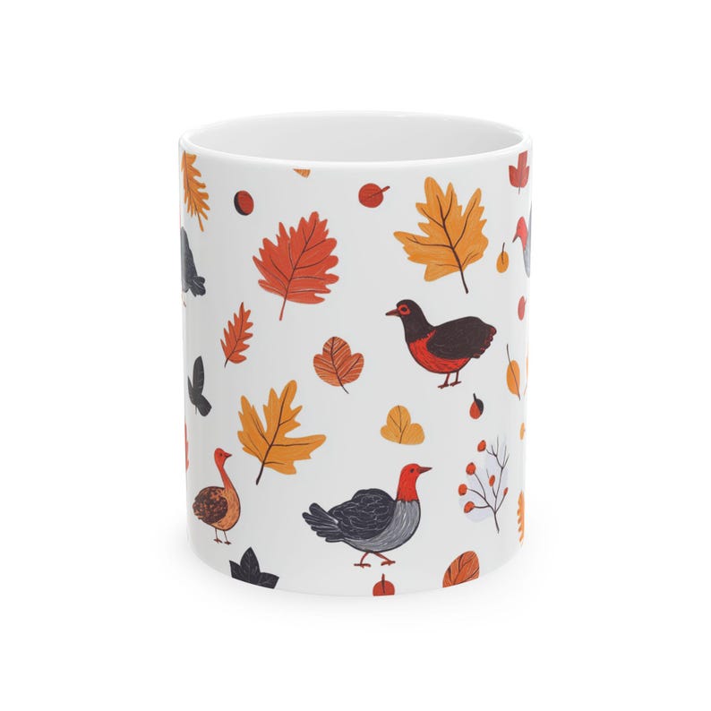 Cozy Fall Mug, Autumn Leaves and Cute Birds Coffee Cup, Falling Leaves Kitchen Gift, 11oz 15oz image 6