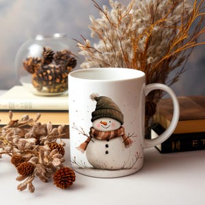Taza de muñeco de nieve, muñeco de nieve helado, linda taza de invierno, taza con temática de nieve, taza festiva, 11 oz