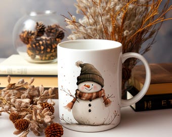 Snowman Mug, Frosty Snowman, Cute Winter Mug, Snow Themed Cup, Holiday Cup, 11oz