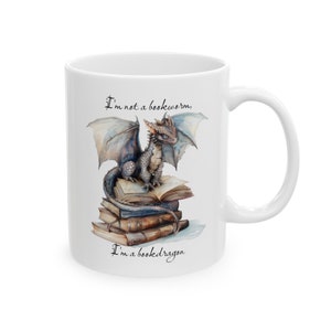 Enchanting Bookish Dragon Mug, Whimsical Cup for Literary Adventures, gift for bookworms, (11oz, 15oz) image 6