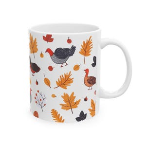 Cozy Fall Mug, Autumn Leaves and Cute Birds Coffee Cup, Falling Leaves Kitchen Gift, 11oz 15oz image 7