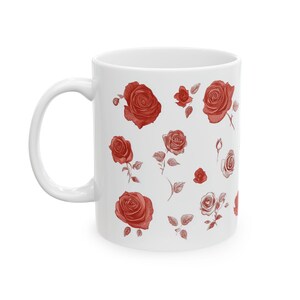 Vintage Rose Mug, Cute Rose Design, Vintage Floral Mug, Drawn Roses Cup, Nature Lover, 11oz image 6
