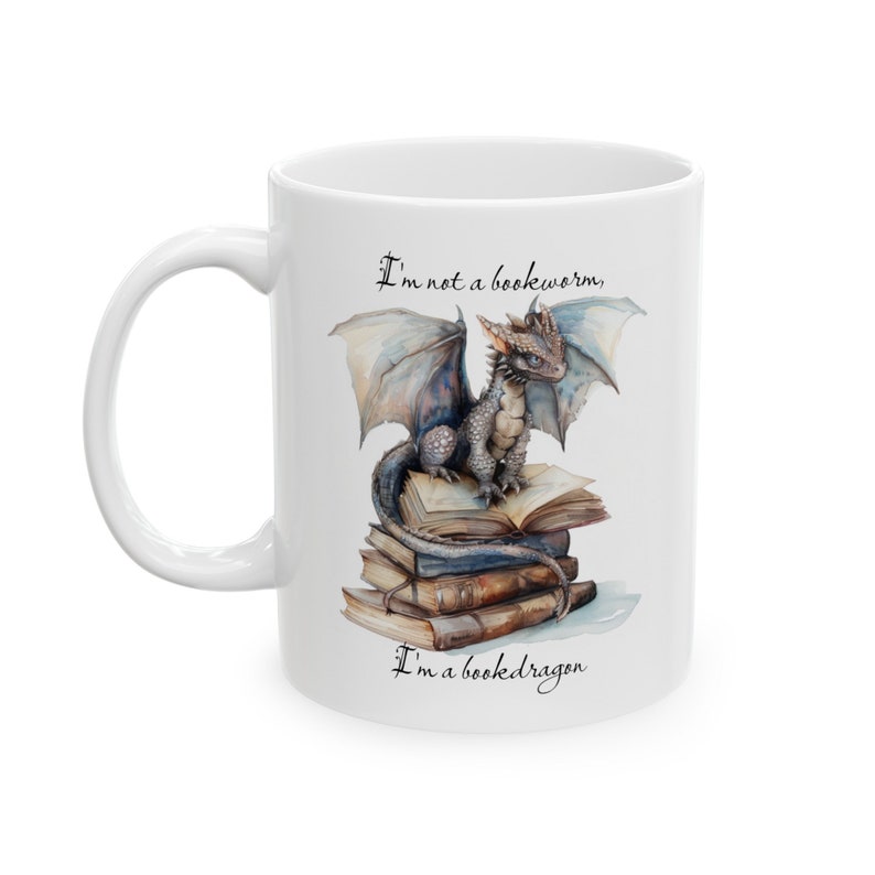 Enchanting Bookish Dragon Mug, Whimsical Cup for Literary Adventures, gift for bookworms, (11oz, 15oz) image 7