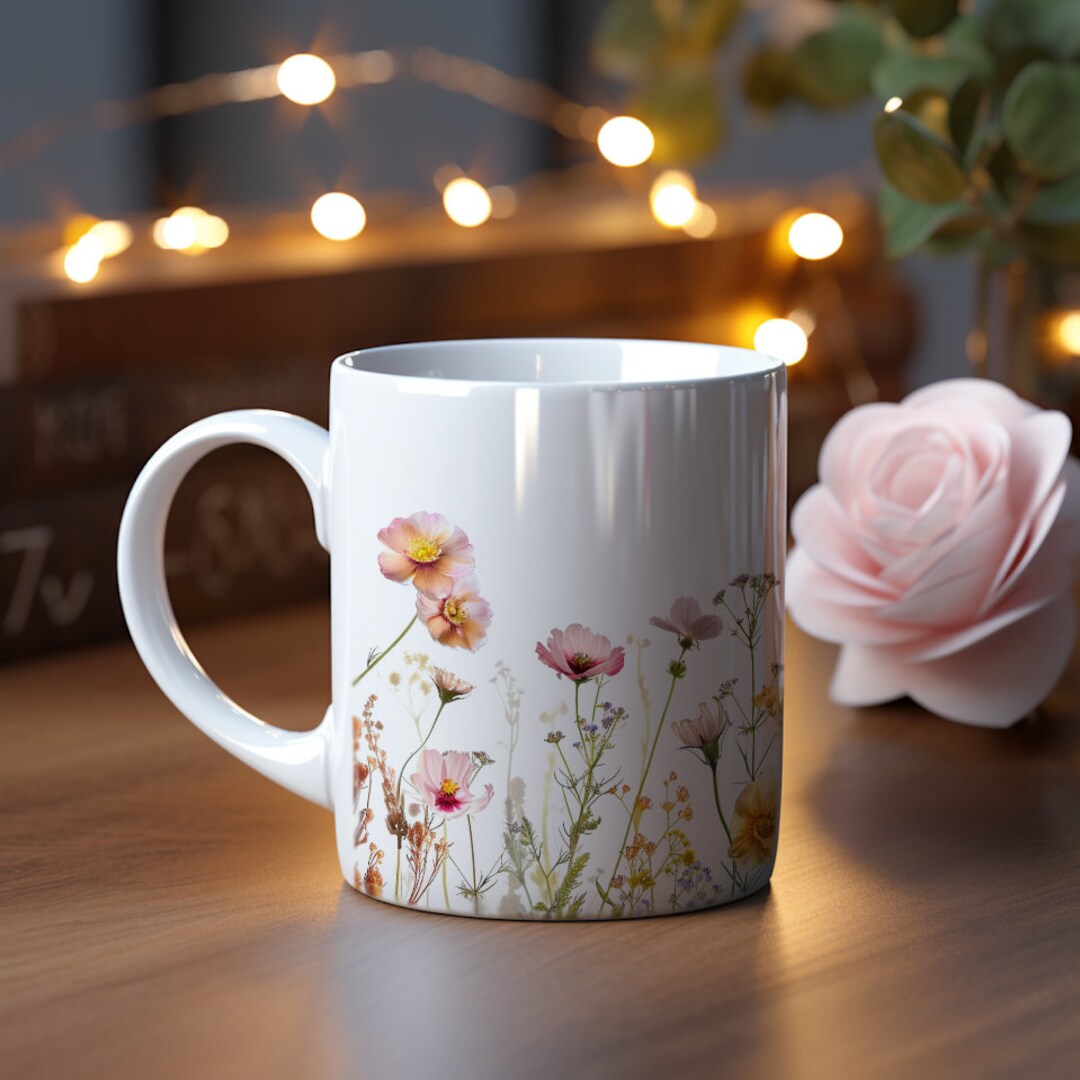 Boho Wildflower Mug, Pastel Cottagecore Bouquet, Pastel Garden Flowers ...