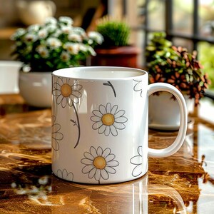 Cute Daisy Mug, Flower Mug, Gift For Her, Garden Lover, Gift For Mom, Nature Inspired, Drawn Daisies, Daisy Pattern, 11oz