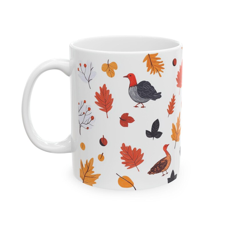 Cozy Fall Mug, Autumn Leaves and Cute Birds Coffee Cup, Falling Leaves Kitchen Gift, 11oz 15oz image 5