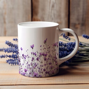 Purple Pressed Flower Mug, Lavender Floral Garden Cup, Nature Lover Gift