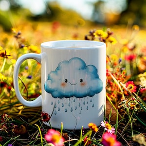 Happy Cloud Mug, Happy Rain Cloud, Cute Rain Drop, Weather Mug, Rain Lover Mug, 11oz
