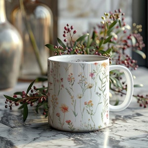 Pressed Wildflower Mug, Botanical Cottagecore Tea Cup, 11oz