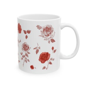 Vintage Rose Mug, Cute Rose Design, Vintage Floral Mug, Drawn Roses Cup, Nature Lover, 11oz image 4