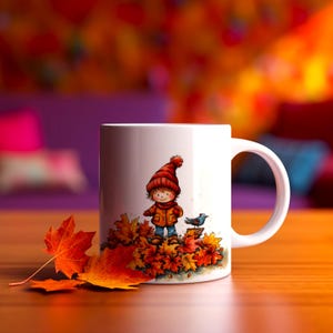 Taza divertida de otoño, linda taza de otoño, hojas saltando, vibraciones de Acción de Gracias, taza de hojas de otoño, taza del clima otoñal, 11 oz