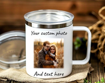 Custom Insulated Mug, Personalized Photo Pet Memento Cup, Clear Lid Gift for Loved One, 10oz