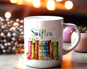 Swiftea Mug, Book and Flowers Design, Music Lovers Gift, Gift for Her, 11oz,