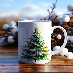 Christmas Tree Mug,  Holiday Cup, Cute Watercolor Cup,  Winter Evergreen, Christmas Tree Gift, Holiday Themed, 11oz