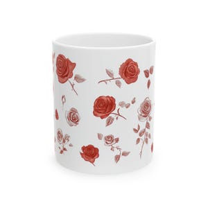 Vintage Rose Mug, Cute Rose Design, Vintage Floral Mug, Drawn Roses Cup, Nature Lover, 11oz image 5