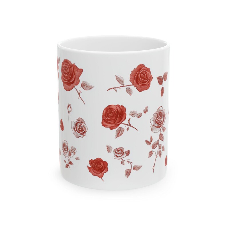 Vintage Rose Mug, Cute Rose Design, Vintage Floral Mug, Drawn Roses Cup, Nature Lover, 11oz image 5