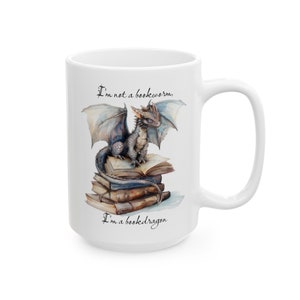 Enchanting Bookish Dragon Mug, Whimsical Cup for Literary Adventures, gift for bookworms, (11oz, 15oz) image 4