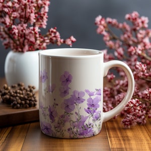Purple Pressed Flower Mug, Lavender Floral Garden Cup, Nature Lover Gift
