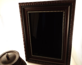 Gibson Girl Black Scrying Mirror with Faux Wood and Gold Detail Acrylic Frame