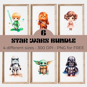 Set of 6 Star Wars Digital Posters, Star Wars Nursery, Star Wars Wall Art, Nursery Art, Nursery Prints, Baby Room Star Wars Baby Mandalorian