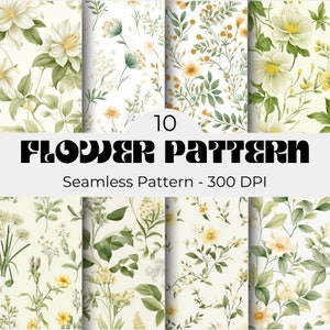 10 Dainty Wildflower Patterns, Wildflower Seamless Patterns Set, Wildflower Digital Paper, Seamless Wildflower Backgrounds, Flower Pattern