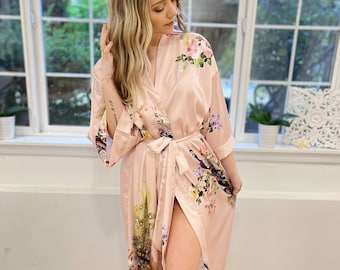 Long Soft Lightweight Silky Kimono Robe For Women, Luxury Japanese Floral Women Kimono Robe, Silk Robe, Bridal Bridesmaid Robe, Women's Robe