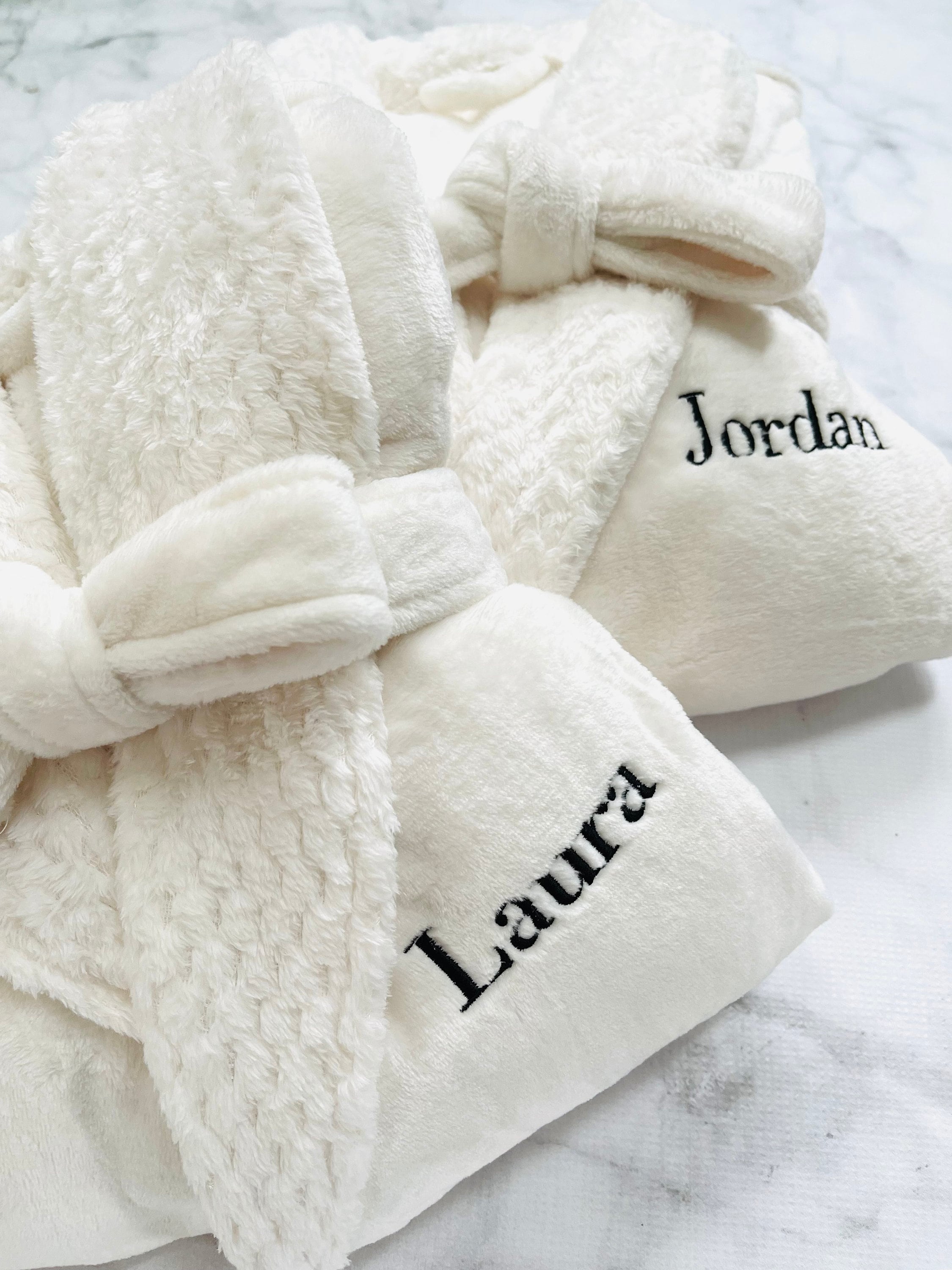 Bathrobe | Luxury Bathrobe | Personalized Robe | Embroidered Bathrobe | Plush Robe | Couple Bathrobe | Matching Couple Robes | Robe - Front 1 Line, White - M