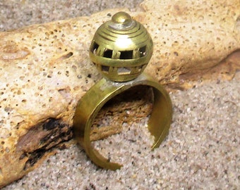 Old Brass Fulani Amulet Ring with Rounded Top