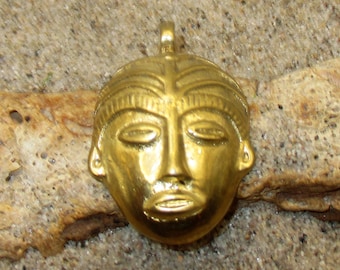 Brass African Mask Face Pendant