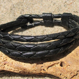XLarge 3-Strip Black Braided Leather Gris Gris Bracelet
