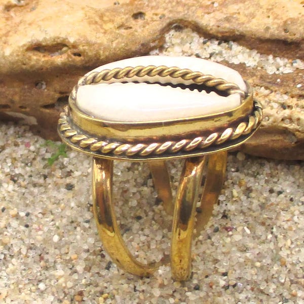 Twisted Brass Cowrie Shell West-African Ring