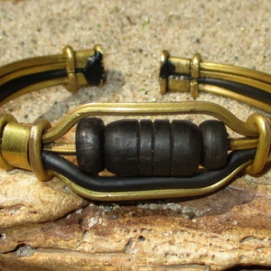 Brass and Ebony Wood Bead Bracelet Bangle