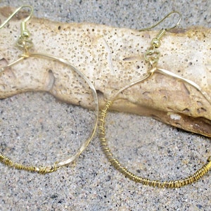 Hammered Wrapped Brass Hoop Earrings