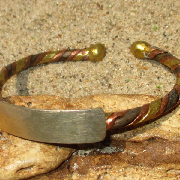 Thin Copper, Brass and Iron West African ID Bracelet